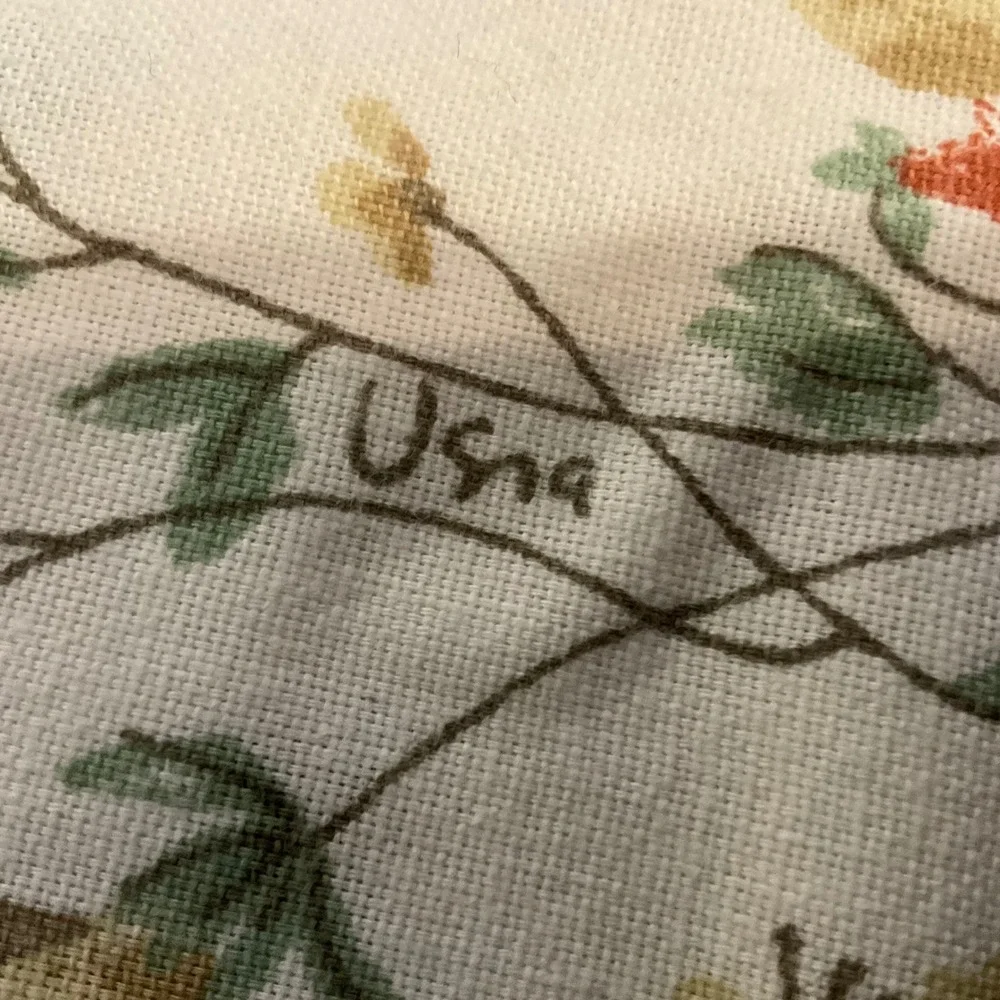 Vintage Vera Neumann Tablecloth Floral‎ Fabric Cream Yellow Red Flowers Green
